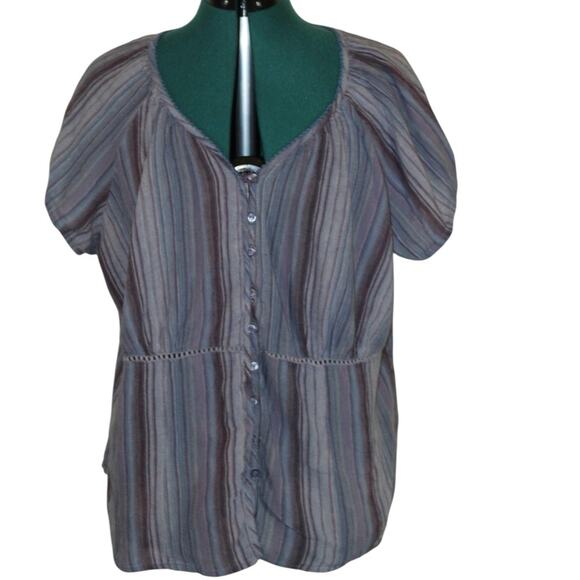 Venezia Tops - Vintage Venezia Crinkle Blue Multi Striped Blouse Women’s Size 18/20